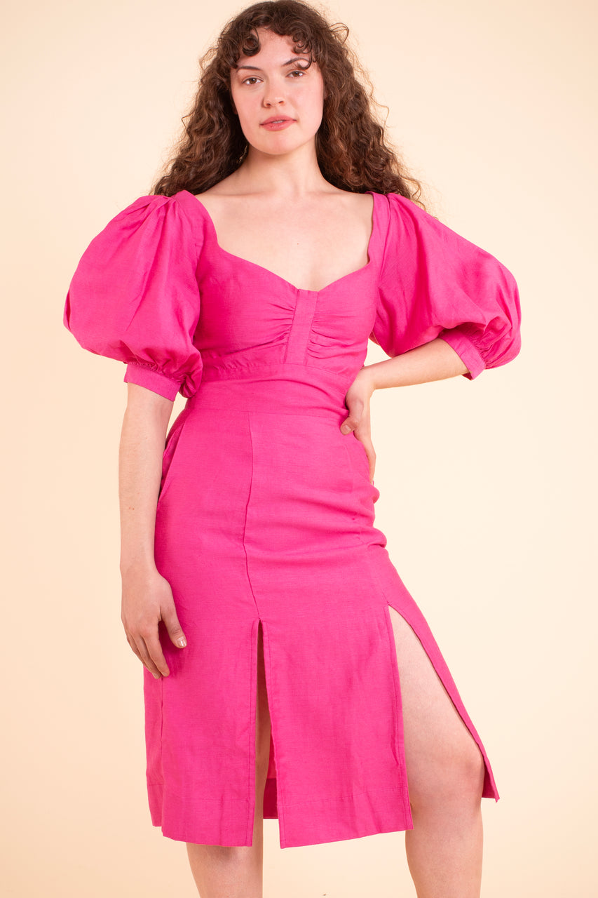 Elton Dress - HKM - Fuschia Linen