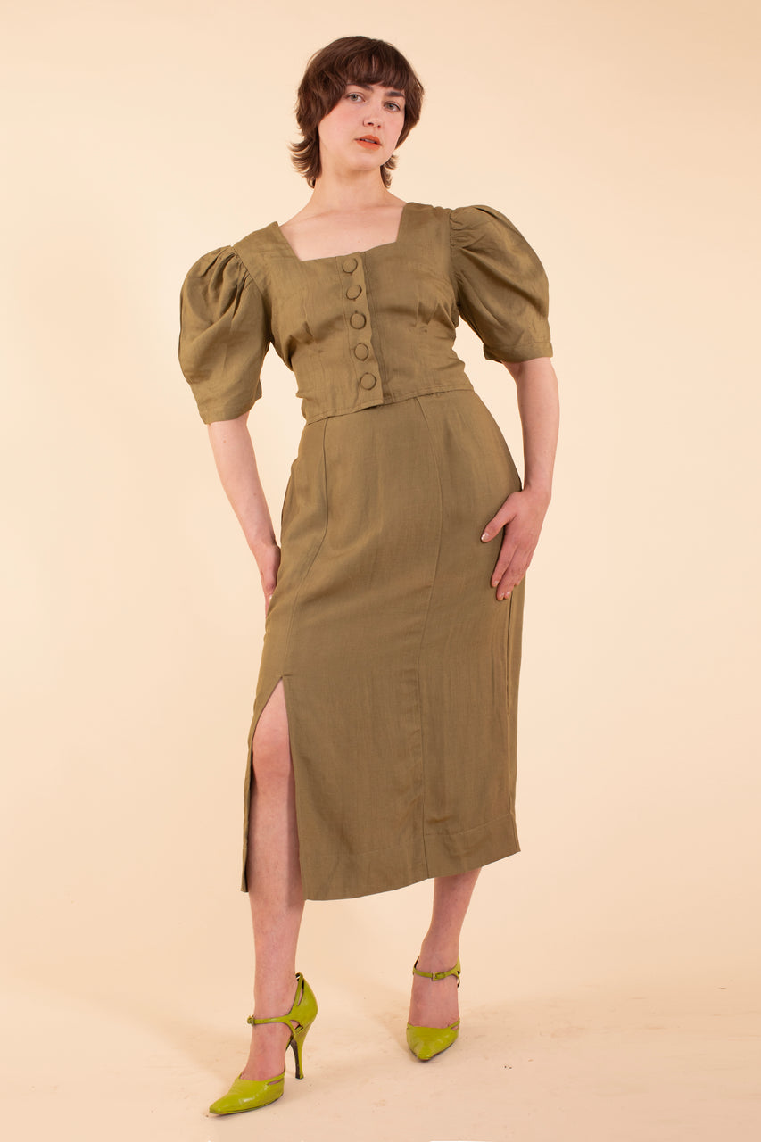 Eyre Blouse - HKM - Moss Linen