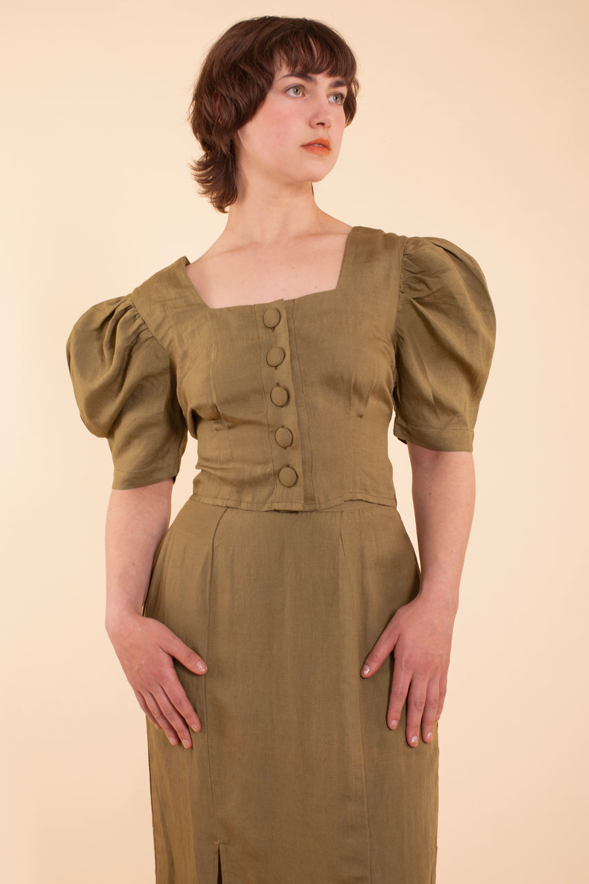 Eyre Blouse - HKM - Moss Linen