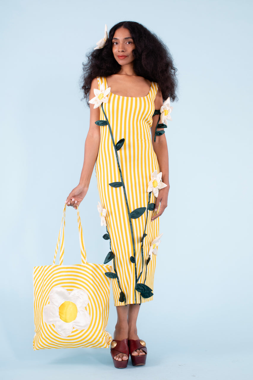 Flower Vortex Tote - Goldenrod/Ivory Stripe
