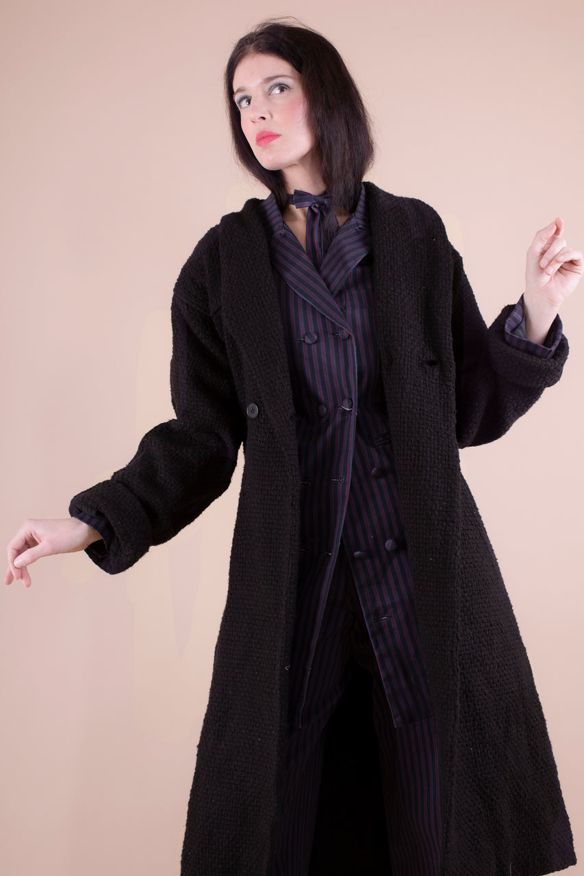 Chronicle Coat - Silk Wool Boucle - Black - Pre order