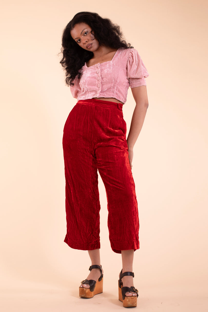Tudor Trouser - HKM - Red Silk Velvet