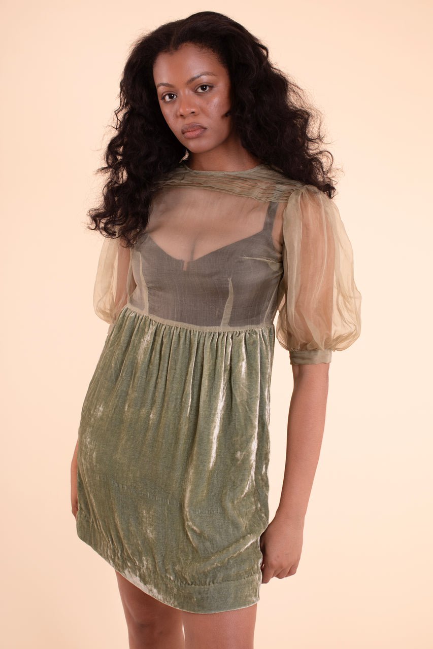 Blythe Dress - HKM - Sage Silk Velvet