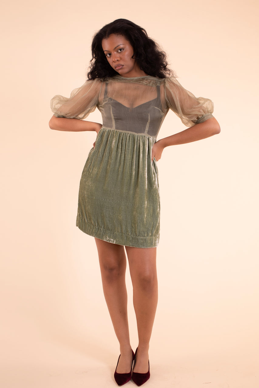 Blythe Dress - HKM - Sage Silk Velvet