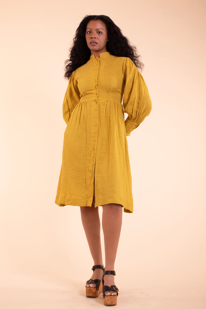 Helen Dress - HKM - Mustard Gauze