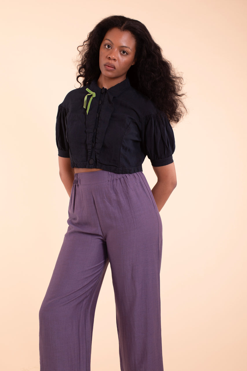 Sophie Pant - HKM - Eggplant Linen