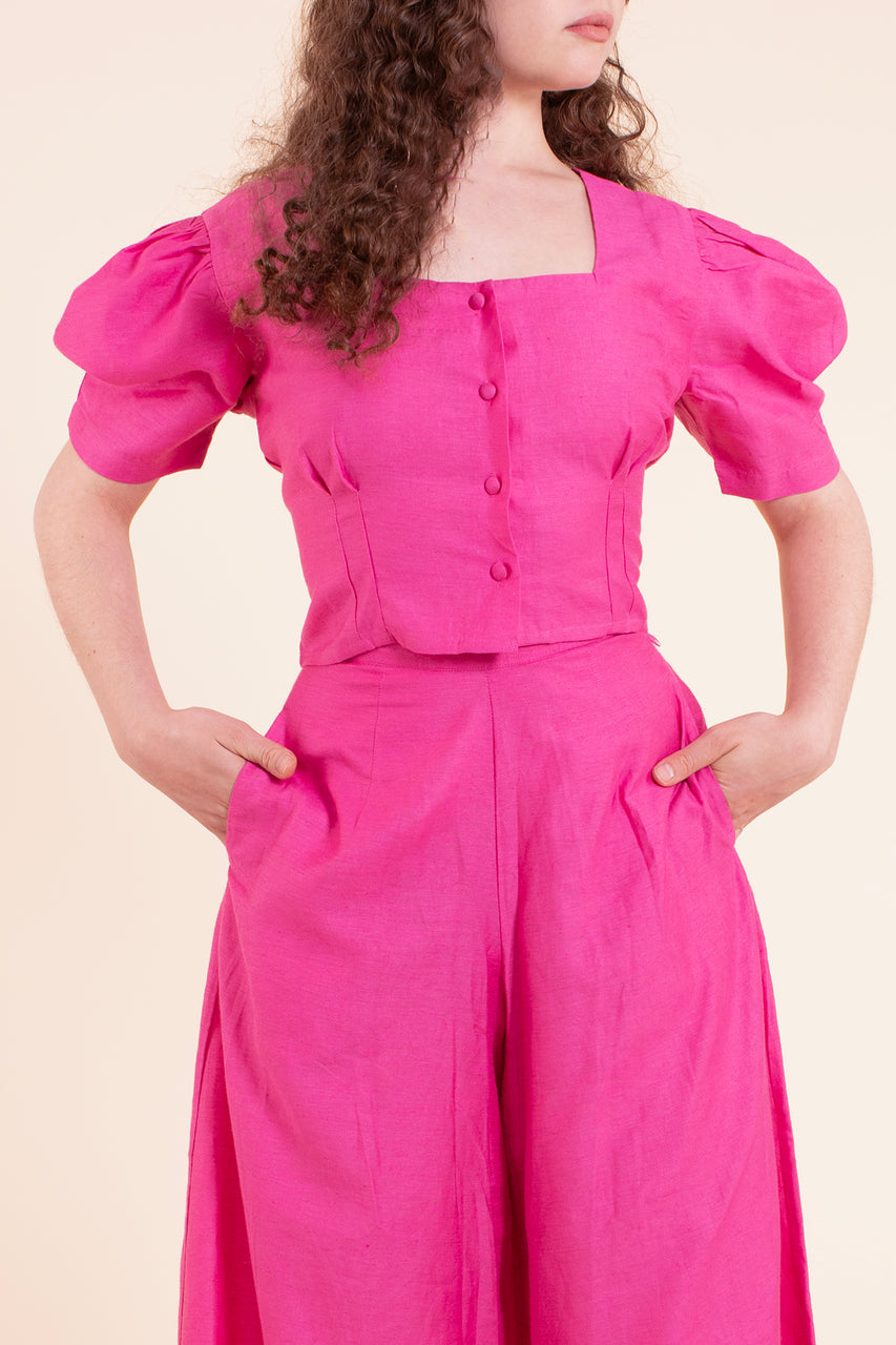 Harriet Blouse - HKM - Raspberry Rose Linen