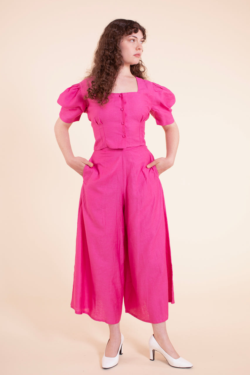 Harriet Blouse - HKM - Raspberry Rose Linen