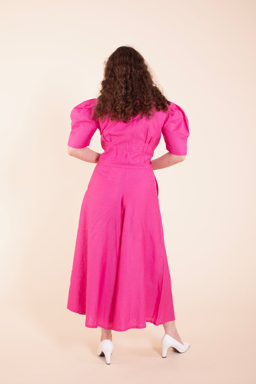 Emma Pants - HKM - Raspberry Rose Linen