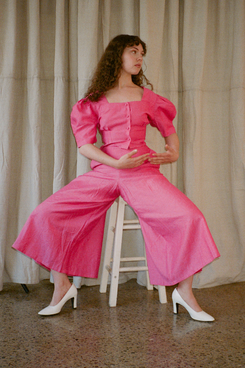 Emma Pants - HKM - Raspberry Rose Linen