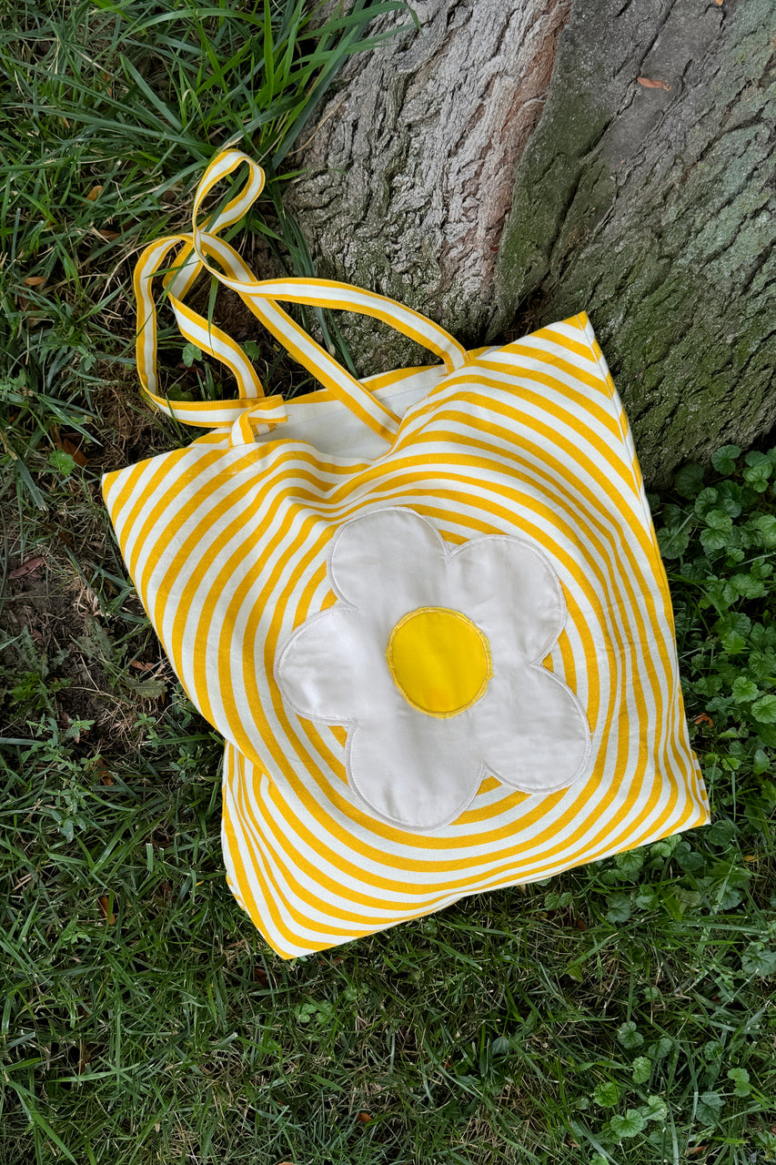Flower Vortex Tote - Goldenrod/Ivory Stripe