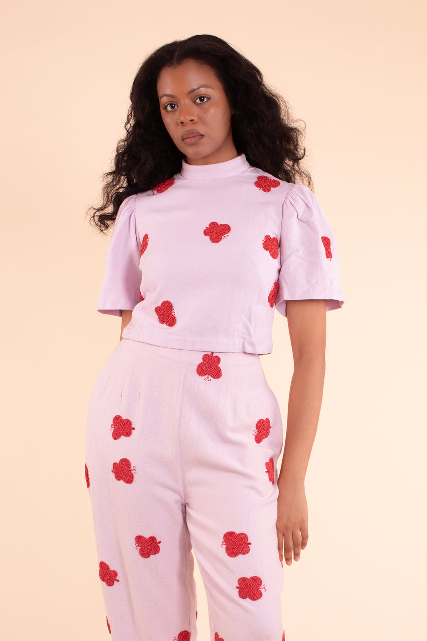 Butterfly Blouse - HKM - Lilac cotton with beads