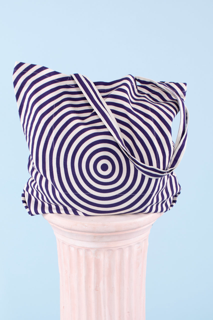 Flower Vortex Tote - Indigo/Ivory Stripe