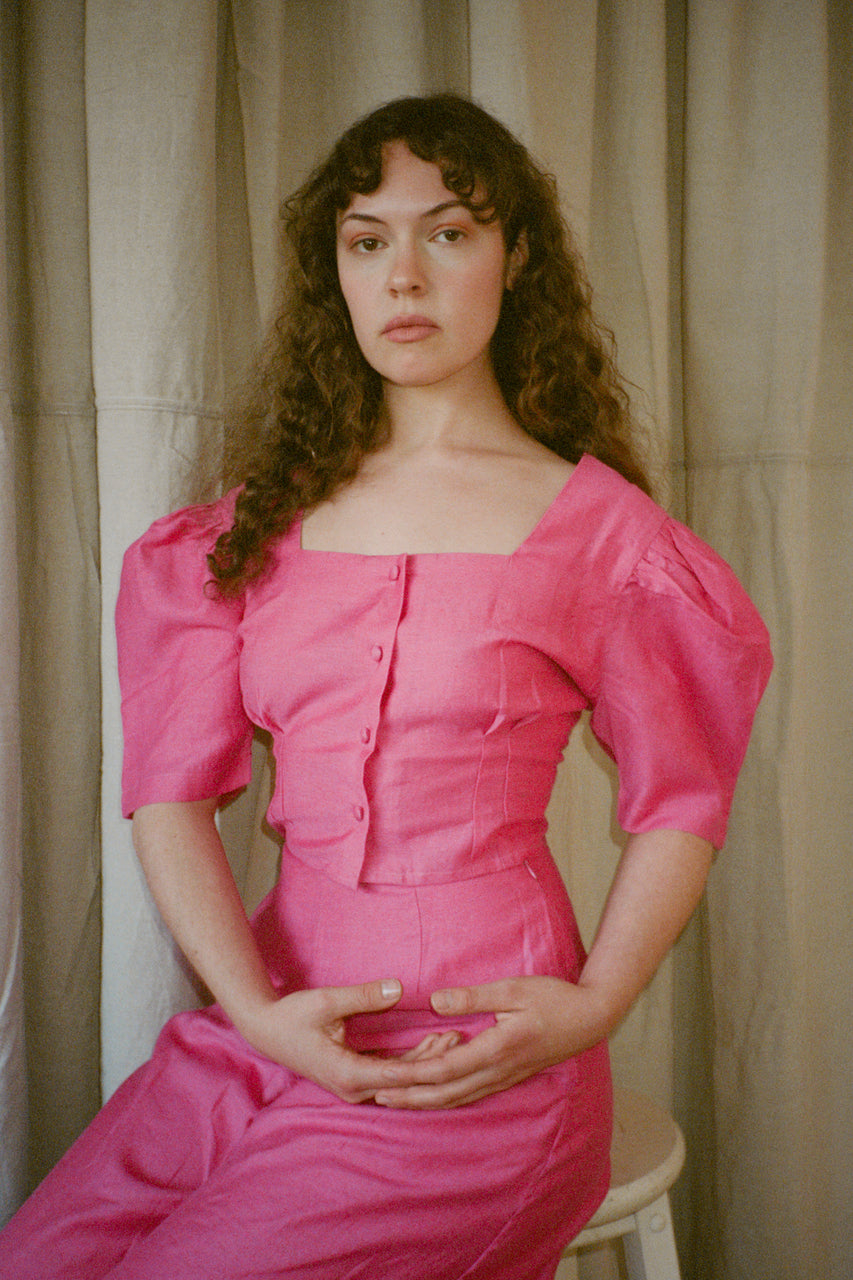 Harriet Blouse - HKM - Raspberry Rose Linen