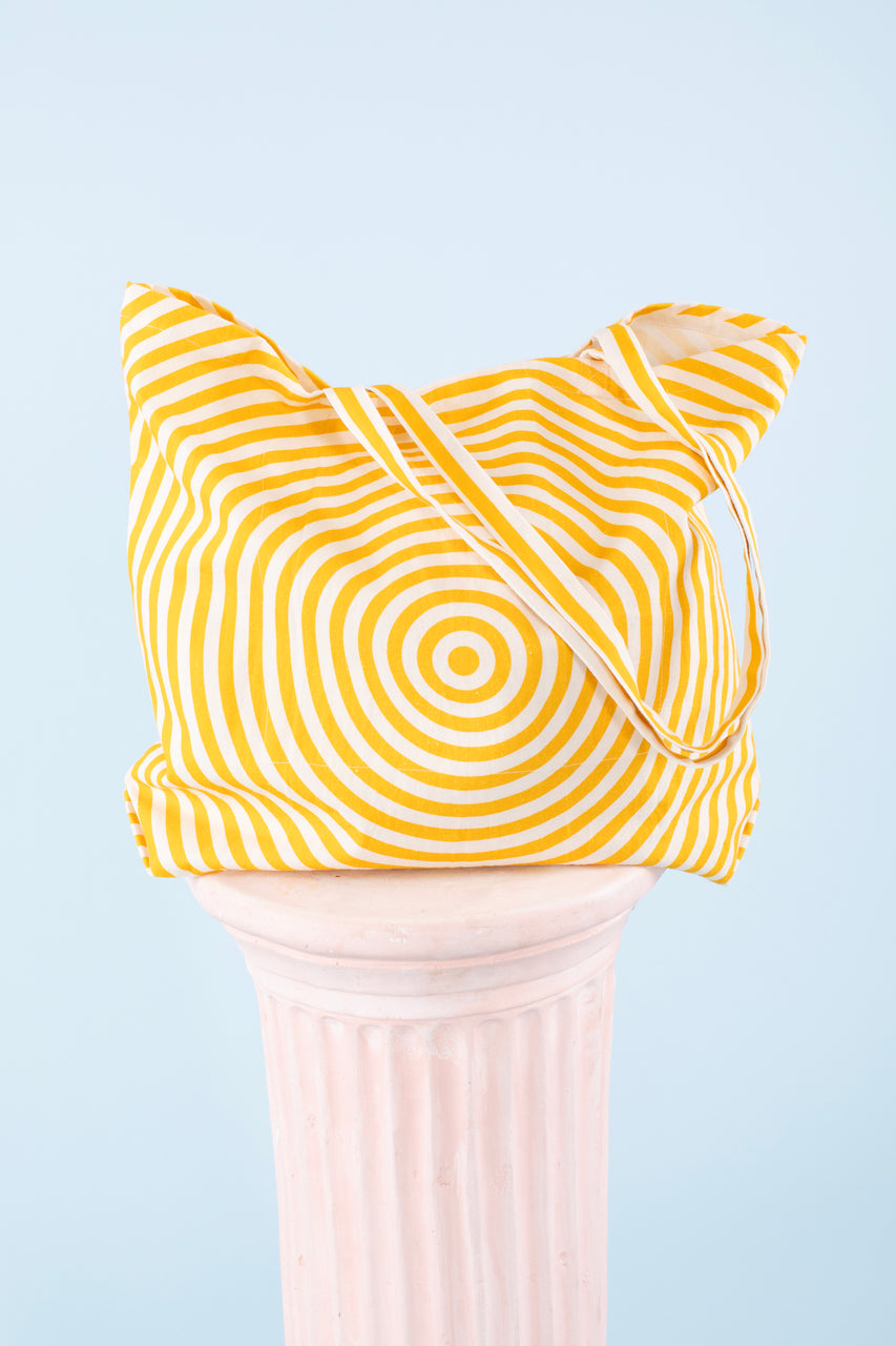 Flower Vortex Tote - Goldenrod/Ivory Stripe