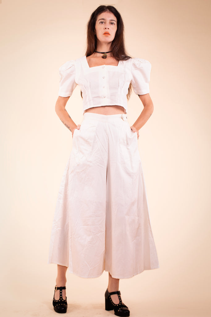 Wide Leg Pants - HKM - White Canvas