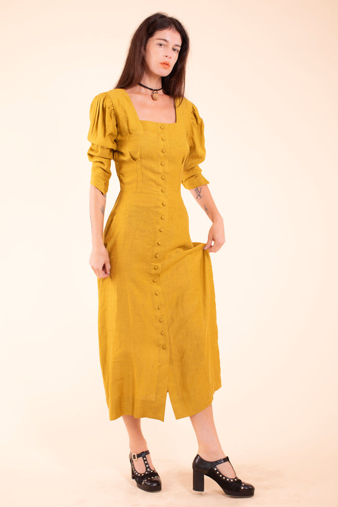 Adèle Dress - HKM - Mustard Linen - Sample Sale