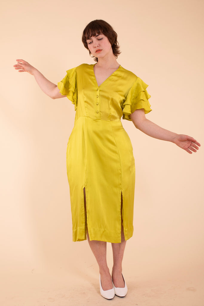 Bathsheba Dress - HKM - Chartreuse Silk