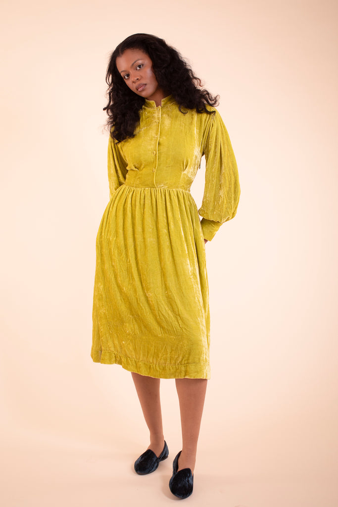 Everdene Dress - HKM - Chartreuse Silk Velvet