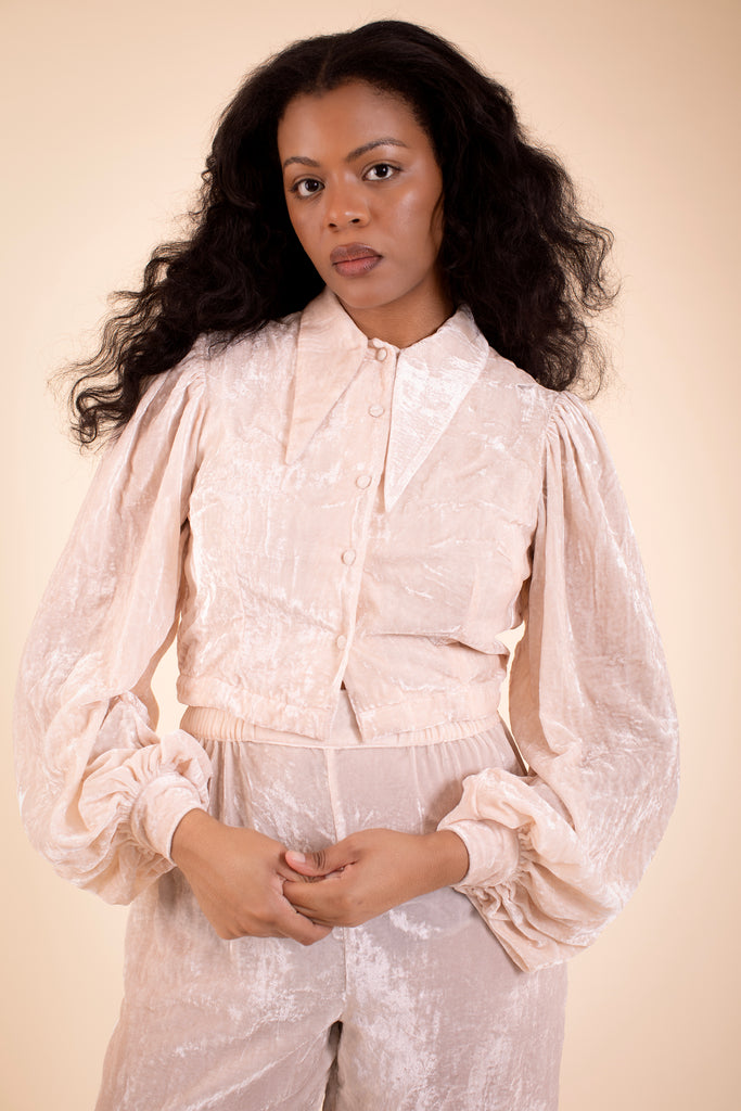 Sophie Blouse - HKM - Blush Silk Velvet