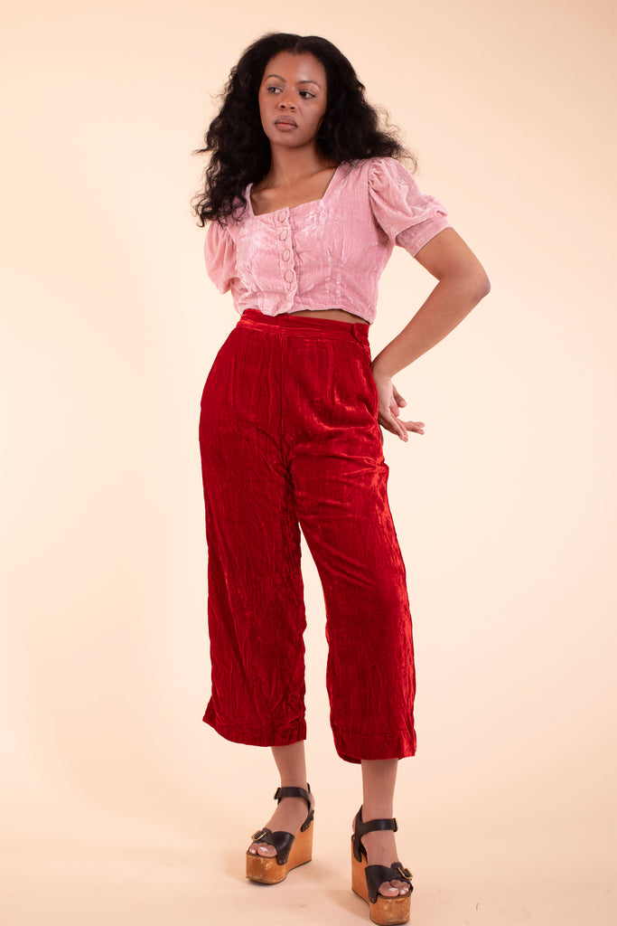 Tudor Trouser - HKM - Red Silk Velvet