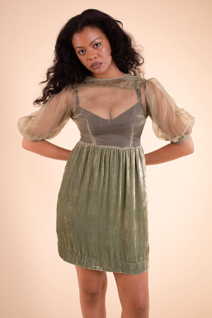 Blythe Dress - HKM - Sage Silk Velvet
