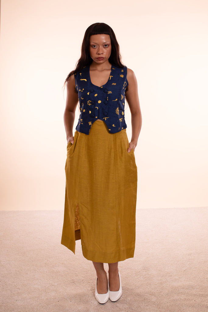 Emma Skirt - HKM - Mustard Linen - Sample Sale