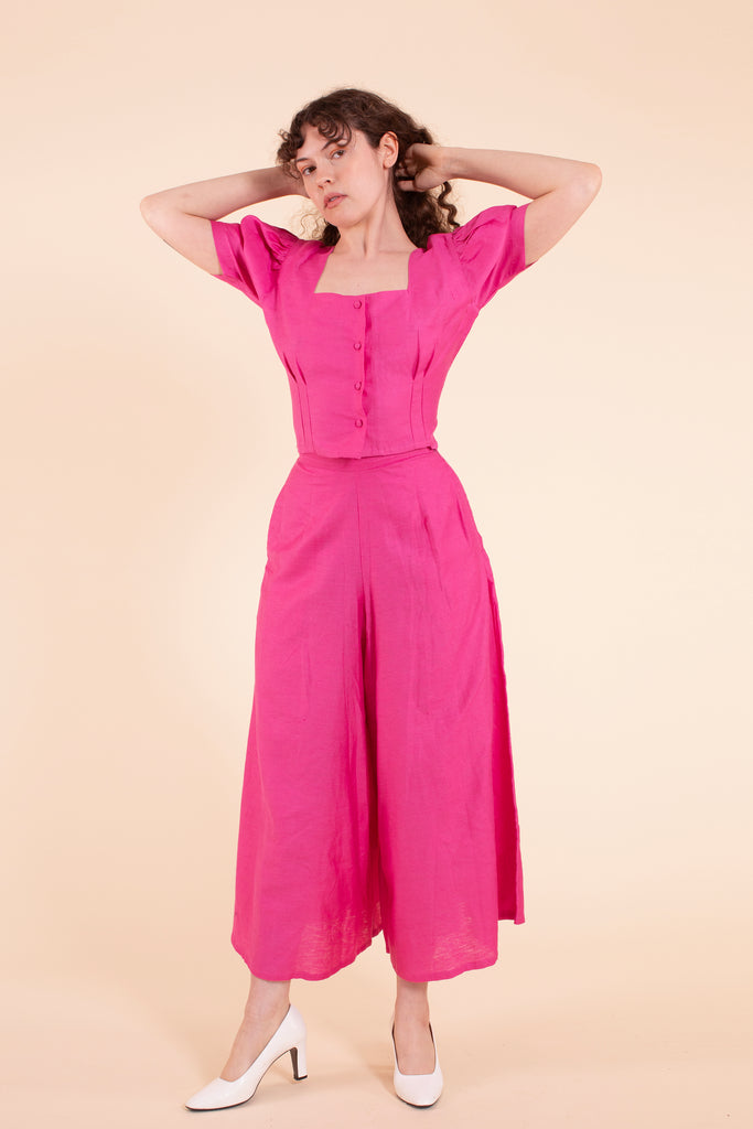 Emma Pants - HKM - Raspberry Rose Linen