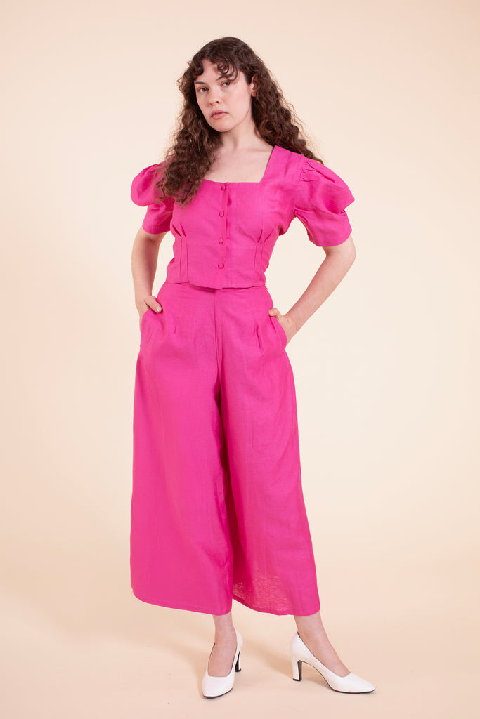 Harriet Blouse - HKM - Raspberry Rose Linen