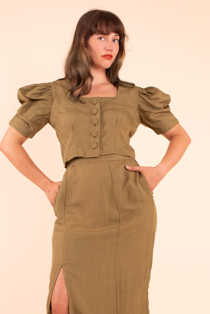 Eyre Blouse - HKM - Moss Linen