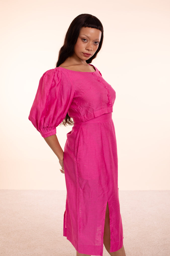 Round neck blouse- HKM - Raspberry Rose Linen
