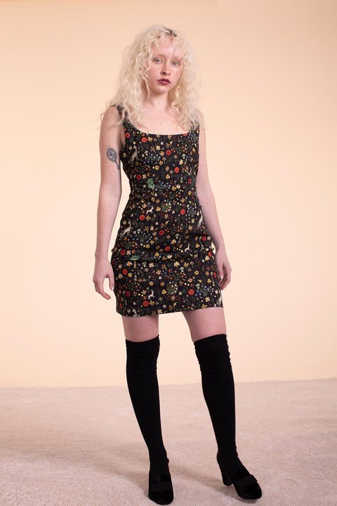 Rose Vine Mini Dress - Black Illuminated