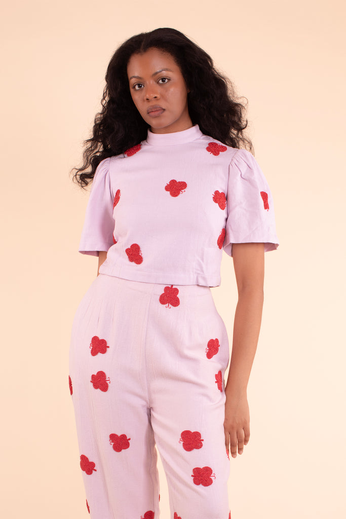 Butterfly Blouse - HKM - Lilac cotton with beads