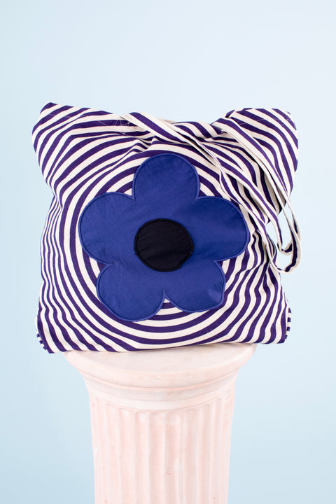 Flower Vortex Tote - Indigo/Ivory Stripe